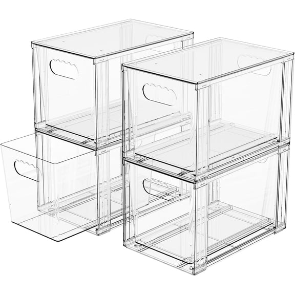 4 Pack Clear Stackable Storage Drawers,7.3? High Large  Bottle Organizer,Bathroom Closet Organizers and Storage, Storage Containers and  Edit Organizer Bins for Cabinets,Pantry