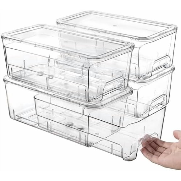 Clear Stackable Storage Bins with Lids, 4 Pack Plastic Storage Containers with Handle for Pantry and Snack Organizers, Suitable for Kitchen, Bathroom, Fridge, Cabinet$$Home Decor, Kitchen, & Other