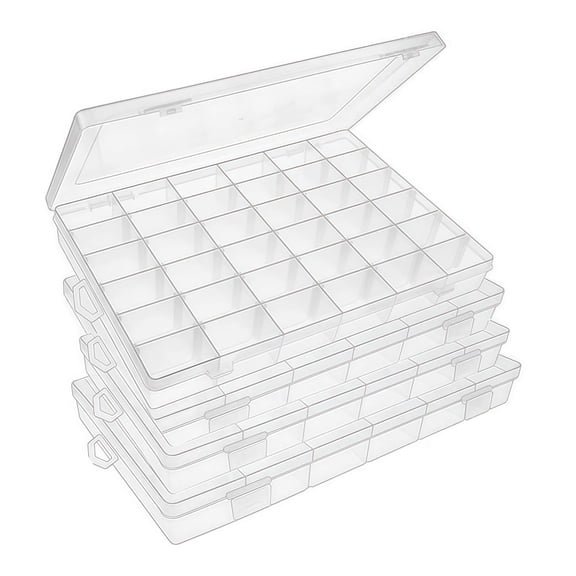 4 Pack Clear Storage Boxes with 36 Compartments for Organizing Small Items