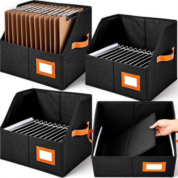 4 Pack Clipboard Holders for Classroom Office Desk Organizer | Foldable Clip Board Storage Organizer Basket with Handle & Metal Stand Rack for Easy Carrying, Clipboards Not Included