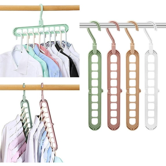 4 Pack Closet Organizers and Storage, Multifunctional Organization and Storage Home Essentials Magic Space Saving Hangers with 9 Holes for Wardrobe Closet Heavy Clothes