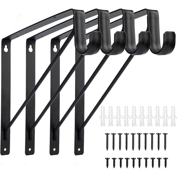4 Pack Closet Rod Bracket, Heavy Duty Closet Rod Holders 10.8x10.8, 1-3/8 Dia Black Right Angle Wall Mount Clothes Hanger Closet Pole Support Bracket for Shelf Storage