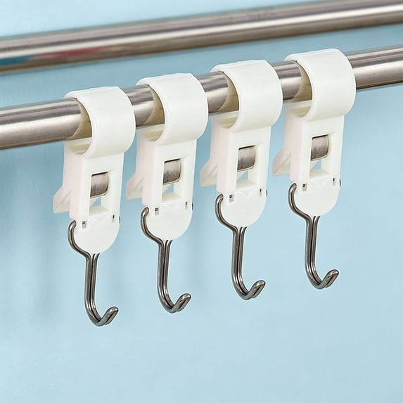 4 Pack Closet Rod Clamp Hooks, No Drill Sliding Hanging Hooks with Stainless Steel Hooks for Closet, Kitchen, Bathroom and Balcony Storage