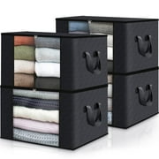 4 Pack Clothes Storage, Aertyole Foldable Thick Fabric Blanket Storage Bags, Storage Containers for Organizing Bedroom, Closet, Clothing, Comforter, Organization and Storage with Handle,Black