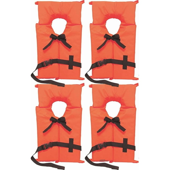 4 Pack Coast Guard Approved Life Jackets for Adults. High Visibility Color Type II Keyhole Life Vest in Classic May West Style. Compliance Flotation Device