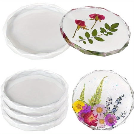 4 Pack Coaster Molds - Diamond Edge Crystal & Round Geode Silicone Molds for Epoxy Resin Casting