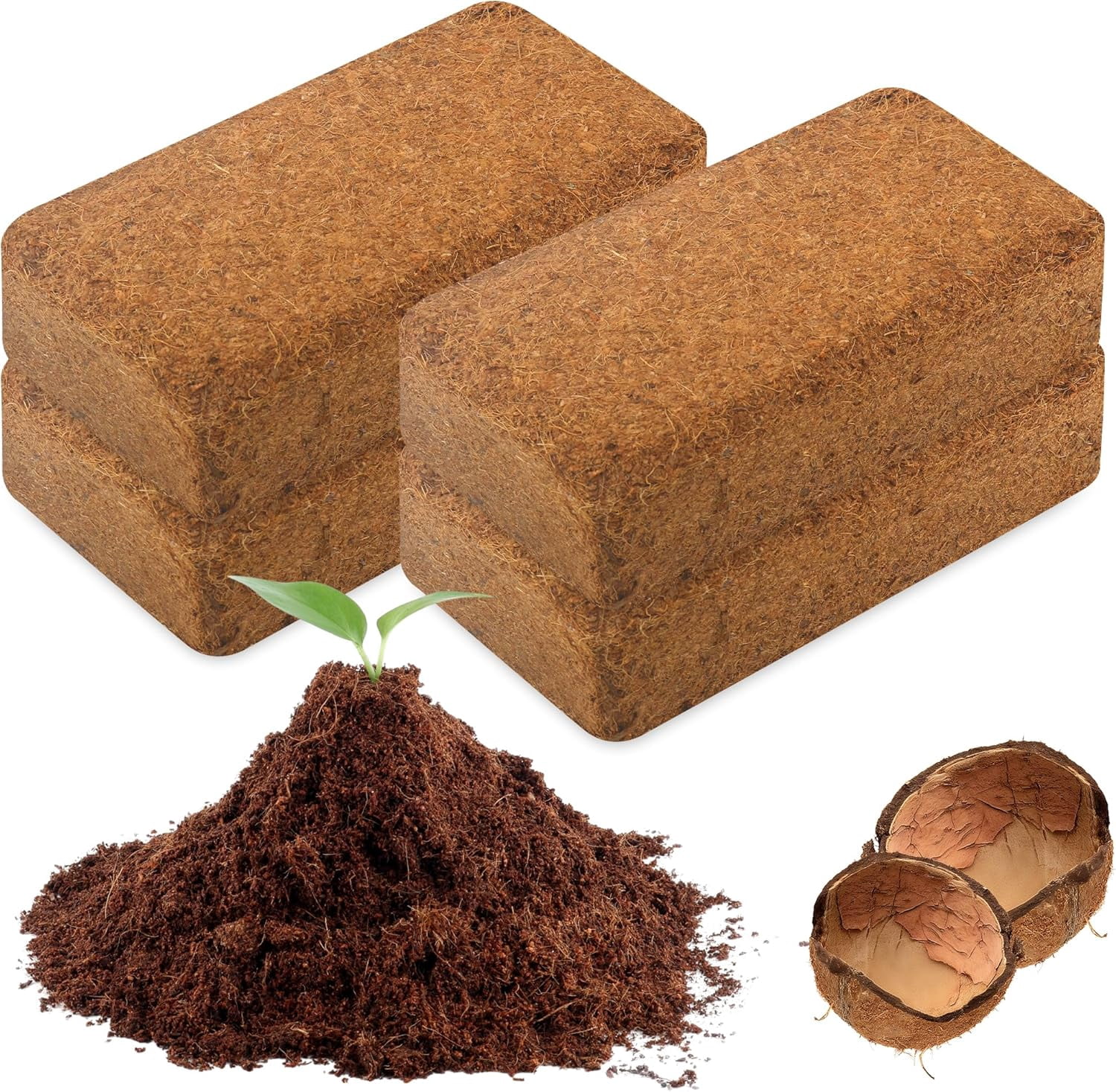 4 Pack Coco Coir Brick,100% Organic Peat Moss,Fiber Coconut Husk for Planting, Gardening, Potting Soil Substrate