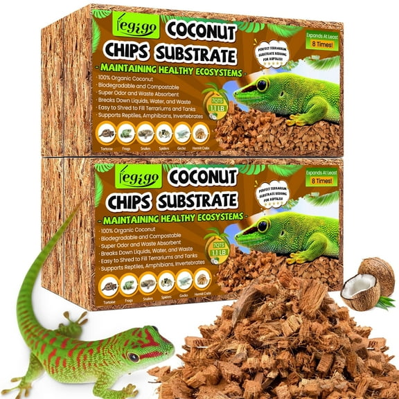 4 Pack Coconut Chip Substrate for Reptiles, Natural Coco Husk Chip Reptiles Bedding, Compressed Coconut Chip Substrate for Snake, Tortoise, Ball Python, Gecko, Lizard Terrarium Tanks