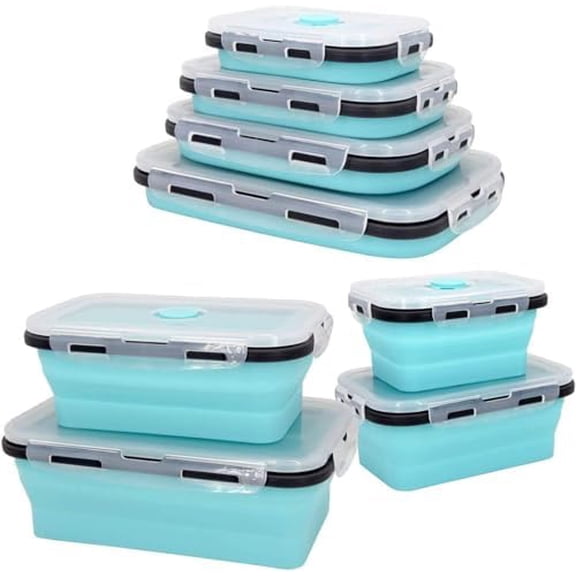 4 Pack Collapsible Food Storage Containers with Lids | Airtight Meal Prep Bowls for Camping & RV | Microwave, Oven, & Dishwasher Safe (BPA-Free) | Space Saving Alternative to Freezer Tray
