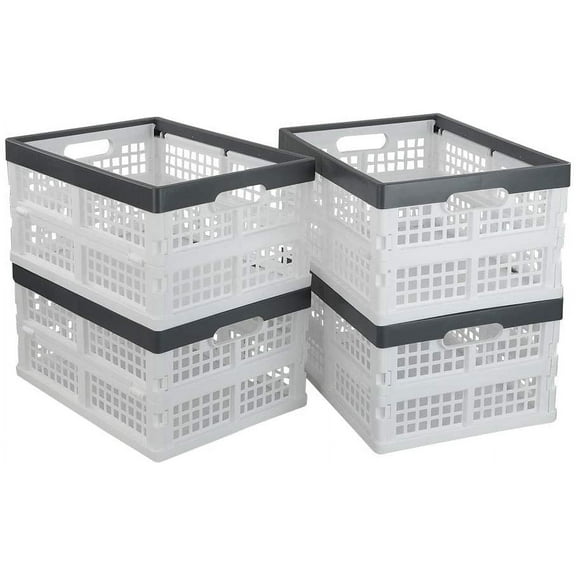 4-Pack Collapsible Milk Crates, 15L Plastic Stackable Storage Bins Utility Folding Baskets