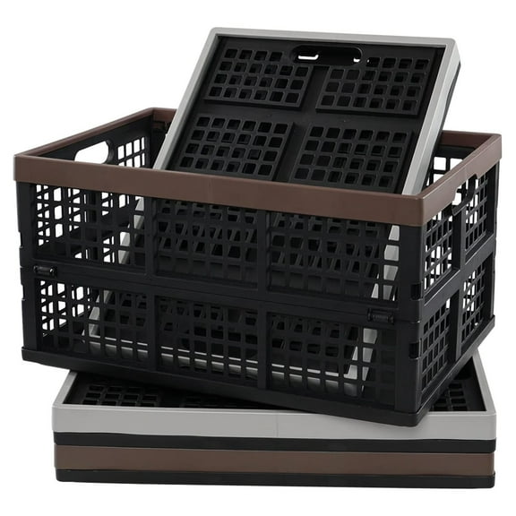4-Pack Collapsible Storage Crates - 42L Plastic Stackable Folding Baskets - Durable Storage Containers for Kitchen, Bedroom, Office, & Outdoors Brown