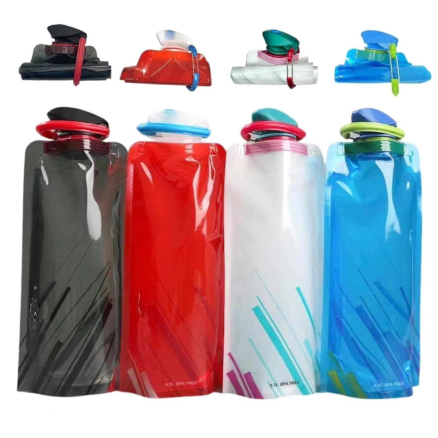 4 Pack Collapsible Water Bottles for Travel 24 oz Foldable Water Bottle with Leakproof Lid Food Grade Silicone Portable Reusable BPA Free Water Bottle for Hiking Sports Camping Biking