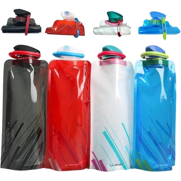 4 Pack Collapsible Water Bottles for Travel  24oz Foldable Water Bottle with Leakproof Lid, Food-Grade Silicone Portable Reusable BPA-Free Water Bottle for Hiking,Sports,Camping,Biking