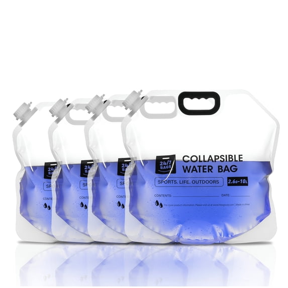 4 Pack Collapsible 2.6 Gallon/10 Liter Water Container Bag with Carry Handles