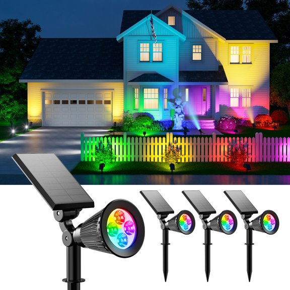 Yinghao 4 Pack Christmas Color Change Solar Spotlights Outdoor Waterproof Led Landscape Spot Lights Uplighting for Xmas Tree, Wreath, Santa Claus, Elk