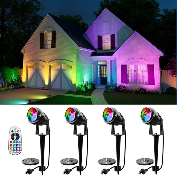 4 Pack RGB Landscape 12W Spotlights for Outdoor & Indoor Decoration Waterproof 120V Wired Color Changing Spot Light with Remote for Garden, Tree, Yard