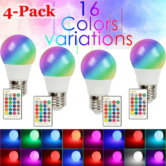 4 Pack Color Changing Light Rgb Led Bulbs Dimmable Party Lights Remote Control