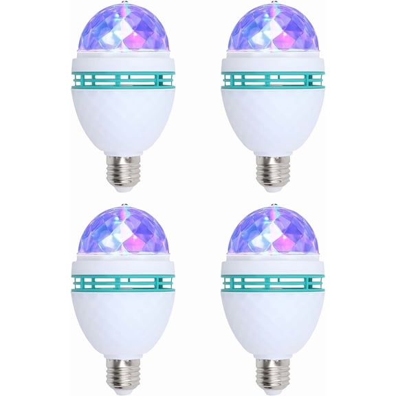 4 Pack Color Rotating Bulb E26 Party LED Bulbs,Multi Crystal Stage Lights for Disco,Color Changing Strobe RGB Bulb,Suitable for Indoor and Outdoor Birthday Parties,Clubs,Bars,Photography