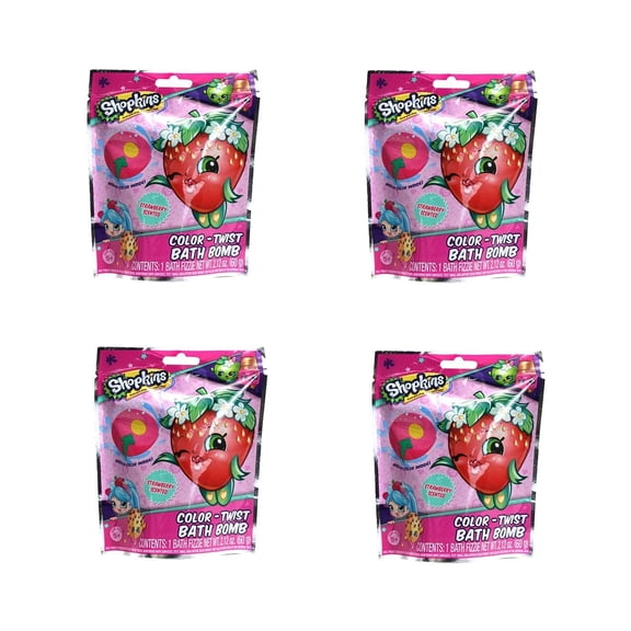 4 Pack Color-Twist Bath Bomb Hidden Color Inside Strawberry Scented For Shopkins