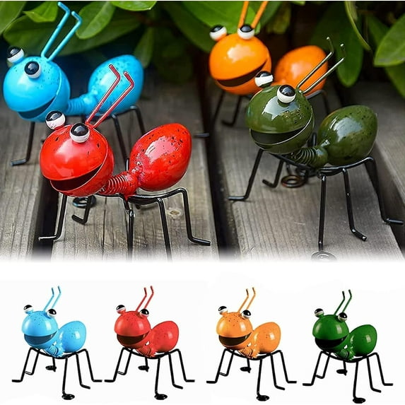 4 Pack Colorful Cute Metal Ant Garden Wall Art Decorative Yard Decorations Outdoor Lawn Wall Sculptures
