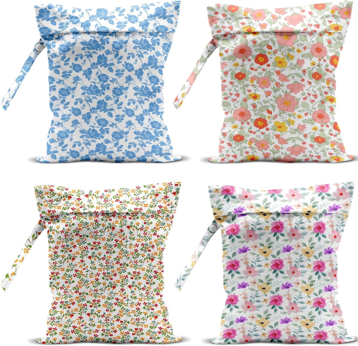 4 Pack Colorful Flowers Wet Bag Waterproof Washable Reusable Wet Dry Bag for Swimsuit Clothes Cloth Diaper Travel Beach Pool Yoga Gym Toiletries Gift for Women Bestie Coworker Birthday Christmas