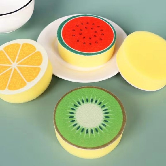 4-Pack Colorful Fruit Themed Dishwashing Sponges - Fun and Effective Kitchen Cleaning Rags