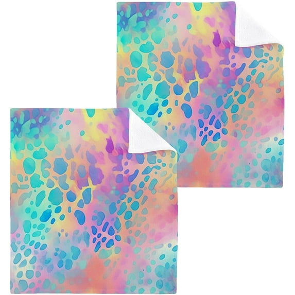 4 Pack Colorful Leopard Pure Cotton Washcloths 12 x 12 Inch Reusable Absorbent Soft Cotton Face Towels Fingertip Towels Set for Gym Towels,Hotel and Spa Wash cloth