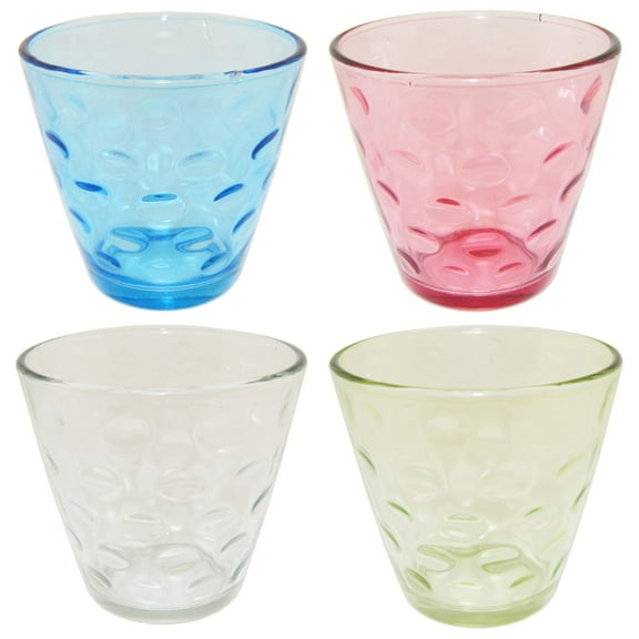 4 Pack of Colorful Whiskey Glasses - Glass Cups for Water, Wine, Beer, Iced Tea, and Other Drinks - Includes Blue, Clear, Green, Pink by SciencePurchase