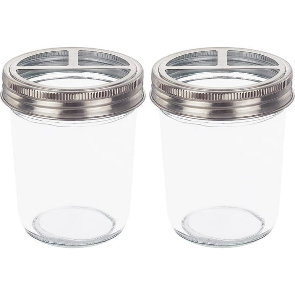 4 Pack Column Clear Glass Toothbrush Holder Stand Mason bottle with Stainless Steel Bottle Caps 86x110mm/3.35x4.3"