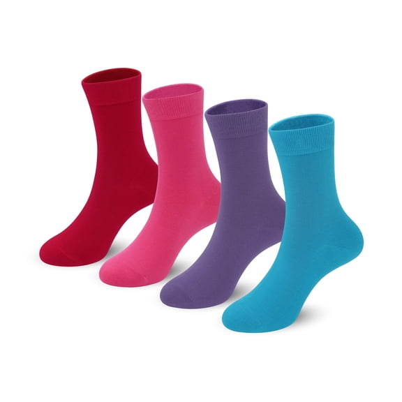 4-Pack Combed Cotton Kids Casual Socks Cool Crew Fashion Neon & Solid Colors Dress Socks Elastic Fit for Girls Boys (11-15 Years, Multicolor2)