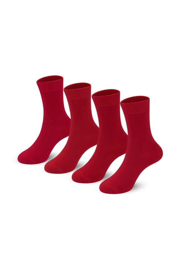 4-Pack Combed Cotton Kids Casual Socks Cool Crew Fashion Neon & Solid Colors Dress Socks Elastic Fit for Girls Boys (11-15 Years, Red)