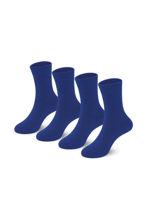 4-Pack Combed Cotton Kids Casual Socks Cool Crew Fashion Neon & Solid Colors Dress Socks Elastic Fit for Girls Boys (11-15 Years, Royal blue)