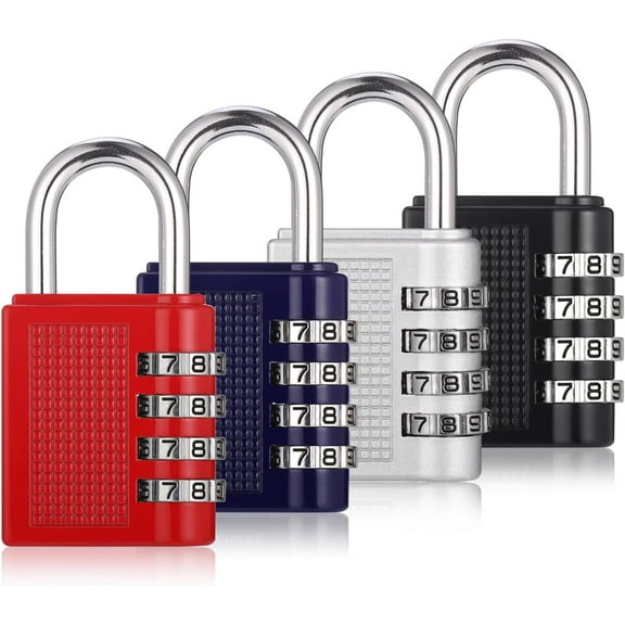 4 Pack Combination Lock, 4 Digit Combination Padlock, Outdoor Waterproof Padlock for School Gym Locker, Padlocks with Code, Luggage Locks (Black Red Silver Blue)