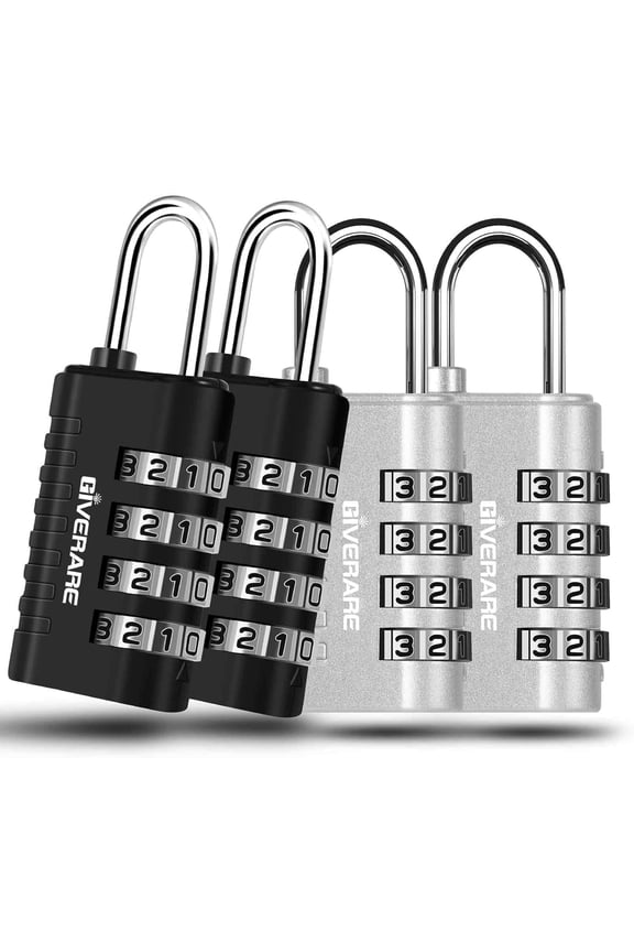 4 Pack Combination Lock, 4-Digit Padlock Keyless, Resettable Metal Luggage Locks, Weatherproof Alloy Travel Lock for Backpack, Gym, School, Locker, Fence, Gate, Hasp, Case, Black Silver-by GIVERARE
