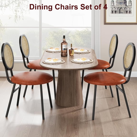 4-Pack Comfortable Indoor Chairs with Woven Back and Padded Seat – Modern Design for Dining Table or Living Room Use, Brown