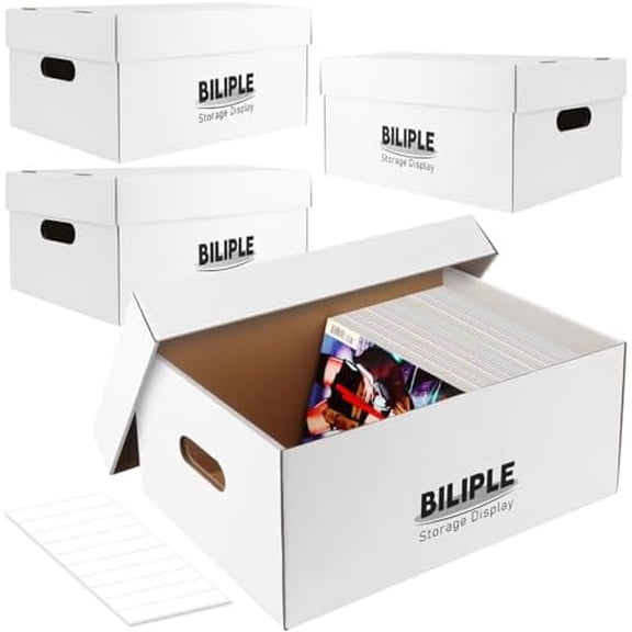 4 Pack Comic Book Storage Box, 15.8" X 7.2" X 10.7" Thick Cardboard Comic Long Box with Lids, Holds 150-175 Current/Silver Age Comics, Stackable Comics Books Bin Container Organizer Holder(White)