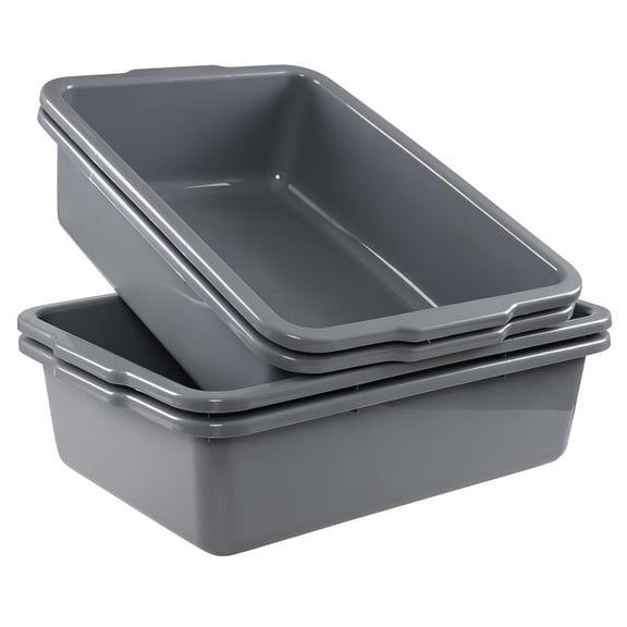 4 Pack Commercial Bus Boxes, 23 L Plastic Bus Tubs, Gray