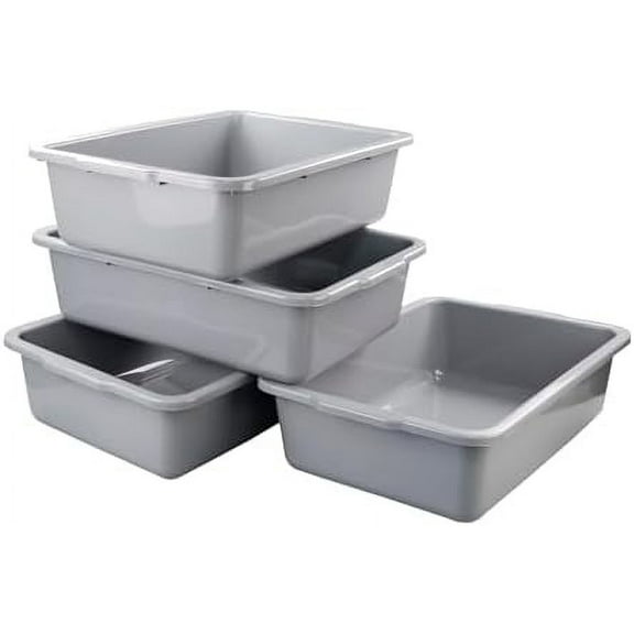 4-Pack Commercial Bus Tub, 32 L, Large Utility Bus Tote Boxes, Grey$$Storage
