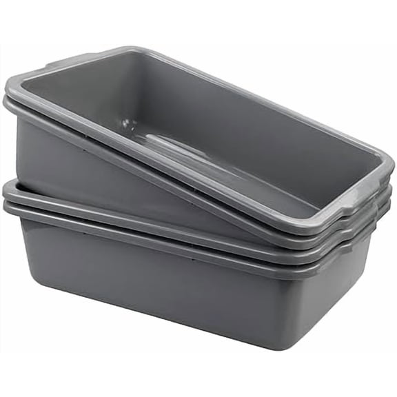 4 Pack Commercial Bus Tub Box, 32 L Extra Large Dish Pan, Grey$$Storage