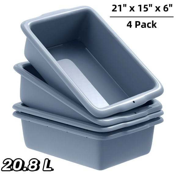 4-Pack Commercial Bus Tubs Box/Tote Box, Black Plastic Storage with Handles, Wash Basin Tub - 20.8 L