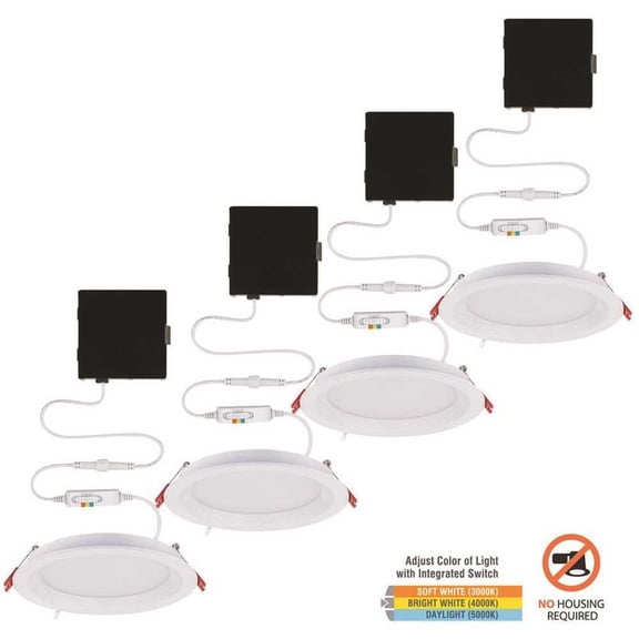 Commercial Electric 91480 Slim Baffle 6 in. Color Selectable New Construction and Remodel Canless Recessed Integrated LED Kit White - pack of 4