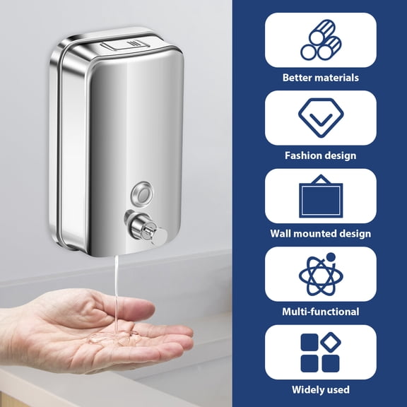 4 Pack Commercial Soap Dispenser Wall Mount Stainless Steel Manual Liquid Pump, Rust-Proof Leak Free Dispenser for Bathroom,Laundry33.8oz