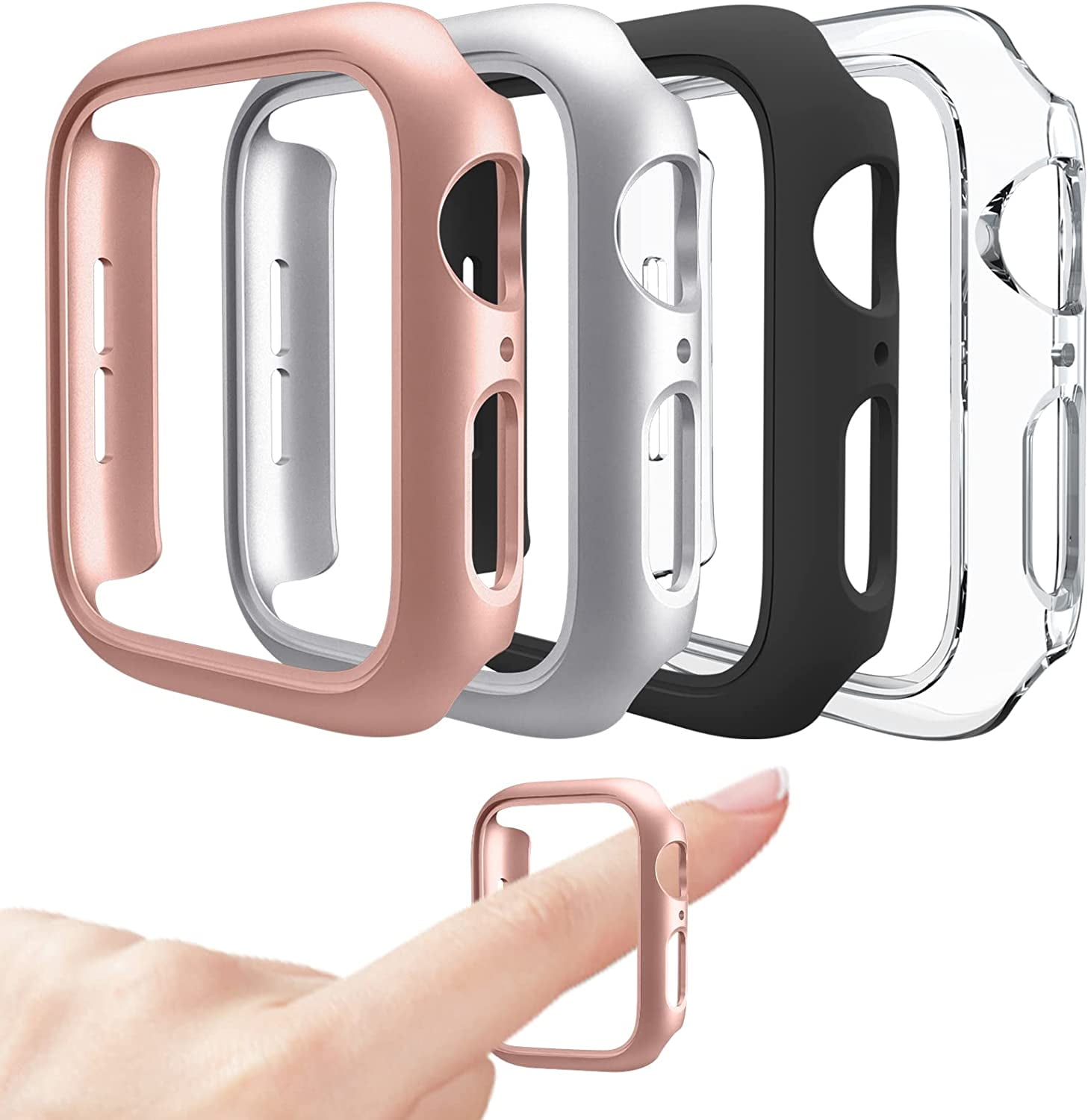 4 Pack Compatible for Apple Watch Case 41mm NO Screen Protector Series 7 Hard PC Bumper Case Protective Cover Frame Compatible for iWatch 41mm Black Rose Gold Silver Clear Walmart