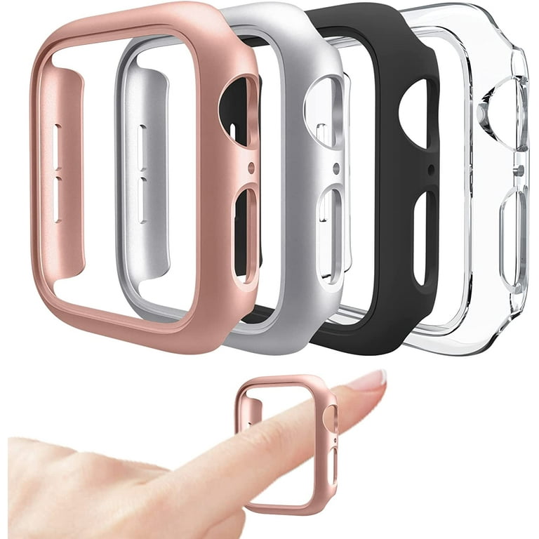 4 Pack Compatible for Apple Watch Case 41mm NO Screen Protector Series 7 Hard PC Bumper Case Protective Cover Frame Compatible for iWatch 41mm Black Rose Gold Silver Clear Walmart