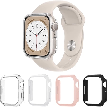 [4 Pack] Compatible for Apple Watch Case Series 8 7 45mm [NO Screen Protector], All-Around Protective PC Hard Bumper Cover Face for iWatch Series 8 7 45mm (Black/Clear/White/Pink, 45mm)