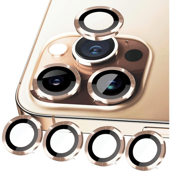 (4-Pack Compatible with iphone 12 Pro/12/11/11 Pro/11 Pro Max Camera Lens Protector Metal, (NOT FIT 12 PRO MAX), 11 12 Series Camera Cover Ring, Lens Protector with Clear Glass, (Gold)