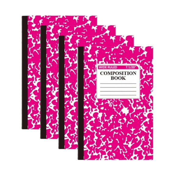 4 Pack Composition Notebook, Wide Ruled Composition Book, Marble Composition Notebooks, 30 Sheets (60 Pages), 8.3" x 5.5", Classroom Must Haves, Hot Pink