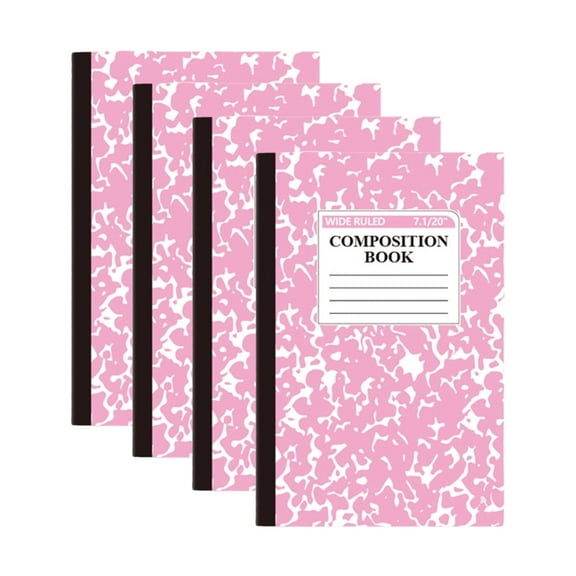 4 Pack Composition Notebook, Wide Ruled Composition Book, Marble Composition Notebooks, 30 Sheets (60 Pages), 8.3" x 5.5", Classroom Must Haves, Pink