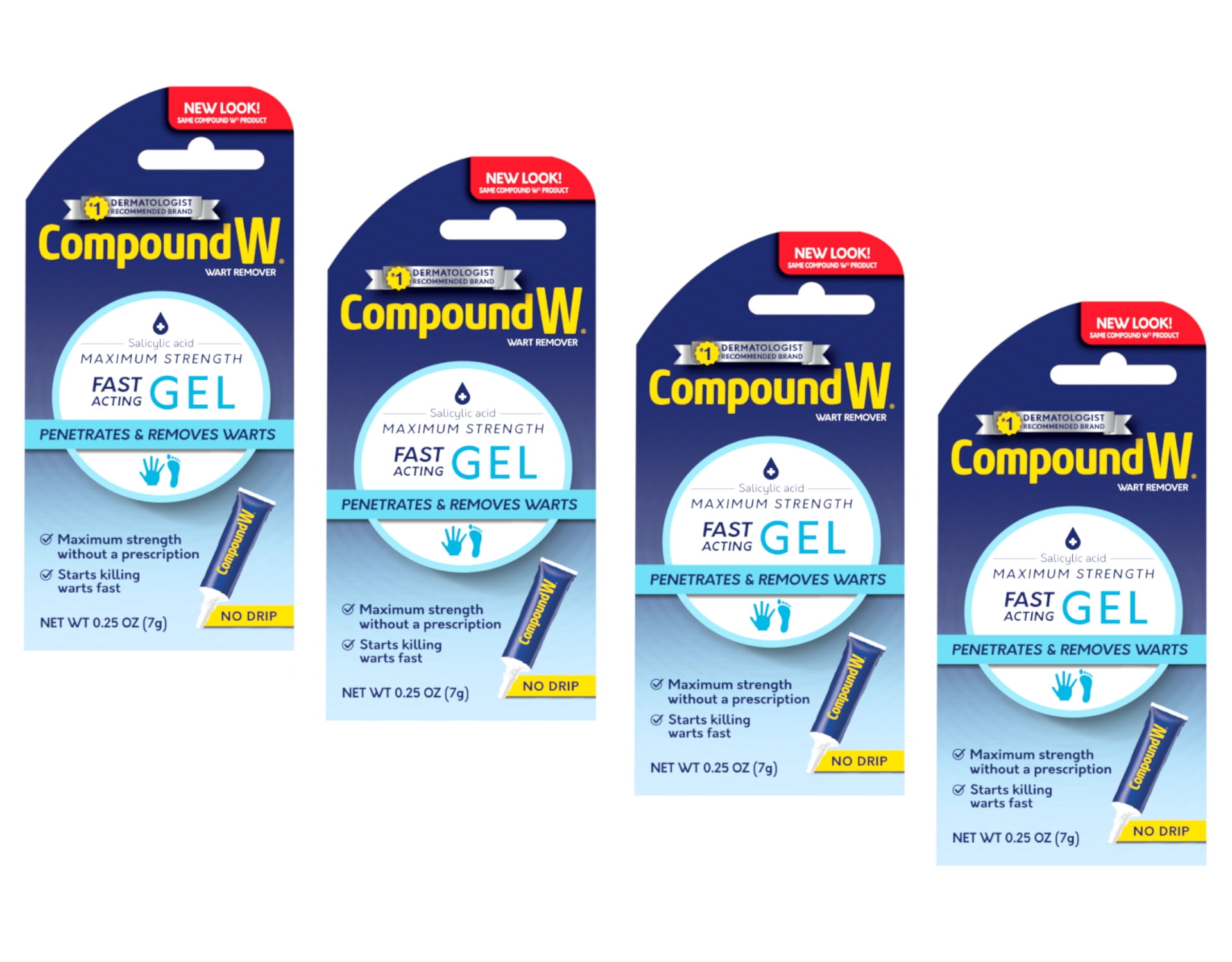4 Pack Compound W Wart Remover Maximum Strength Salicylic Acid Fast Acting Gel 0.25 oz