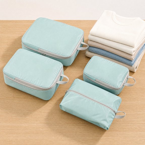 4-Pack Compressible Packing Cubes, Waterproof Travel Organizer Bags with Handle, Luggage Sorting Set for Suitcase & Clothes, Space Saving Compression Bags for Camping & Business Trips